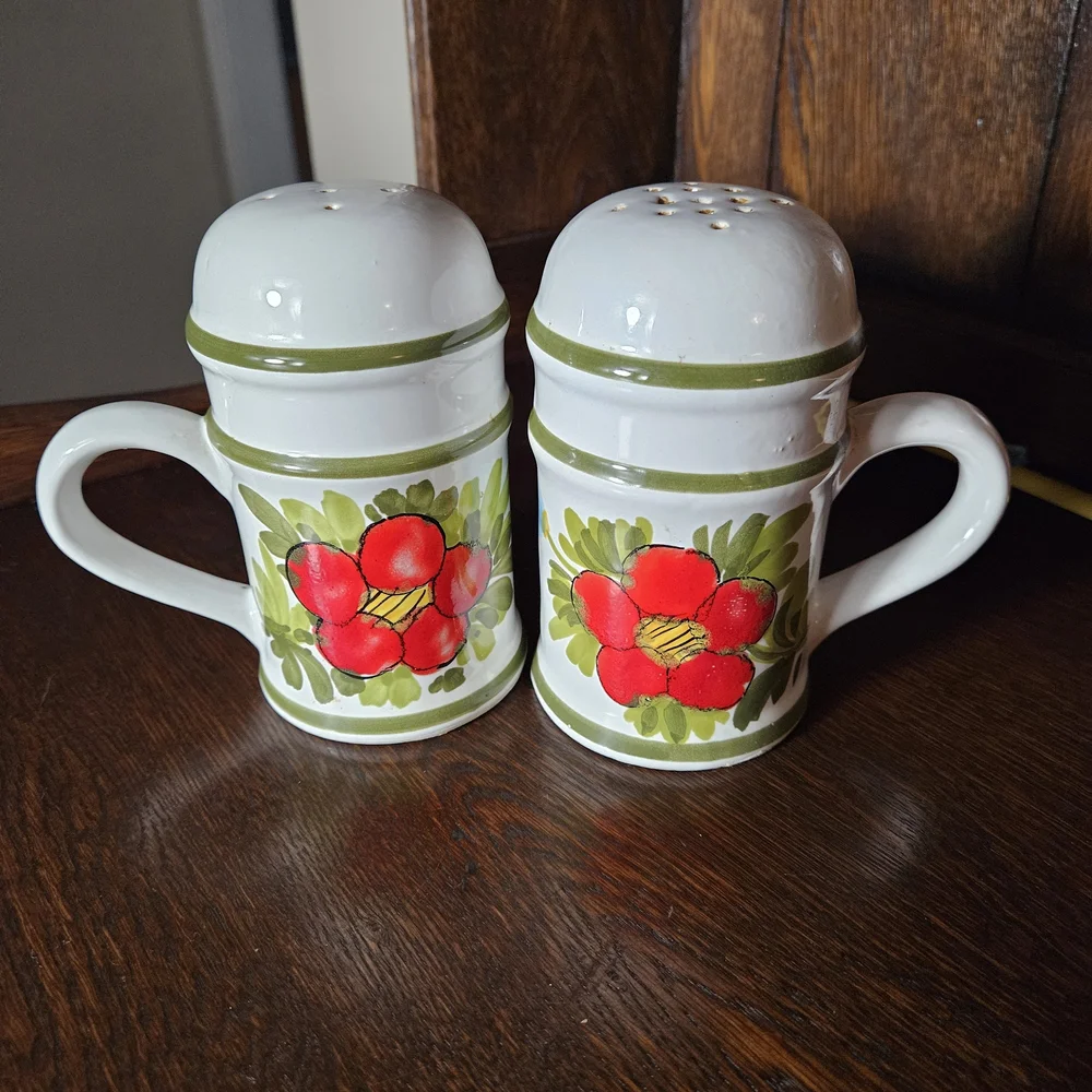 Handcrafted Floral Ceramic Salt and Pepper Shakers Made In Italy.